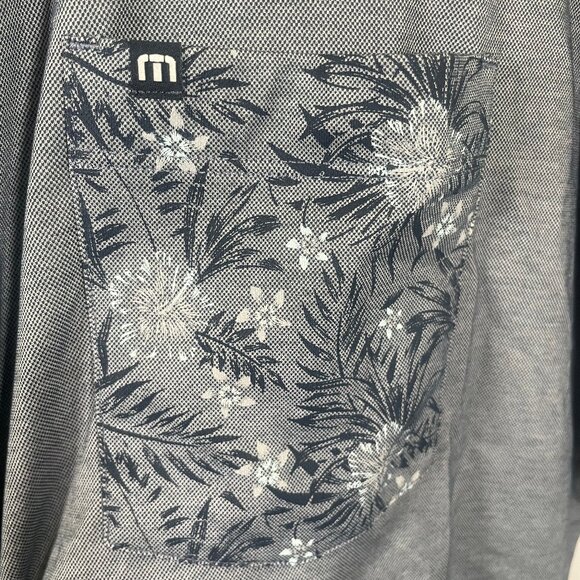 Travis Mathew Floral Pocket Polo Shirt Mens XXL Golf SS Gray Blue No Maps Hawaii - Picture 2 of 7